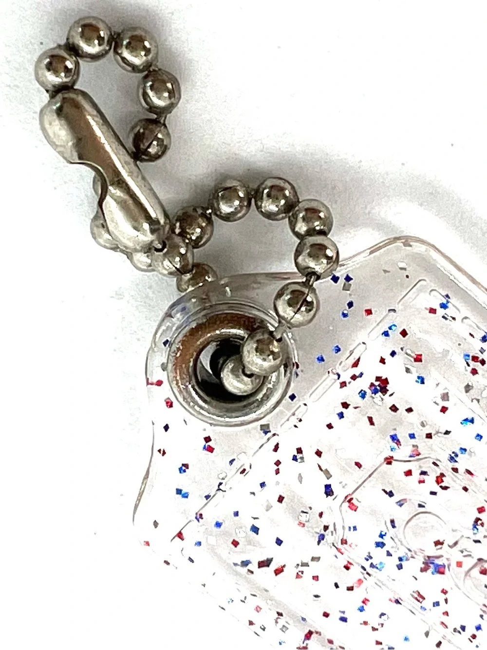 Coach Poppy Clear Red Blue Confetti Glitter Lucite Hangtag Ball Chain